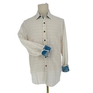 Robert Graham Button Front Shirt Long Sleeve Woven  *AS IS* STAINED DISCOLORED M